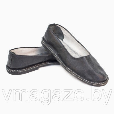 Тапочки (чувяки) кожаные на подошве из пористой резины(цвет черный) - фото 1 - id-p199524338