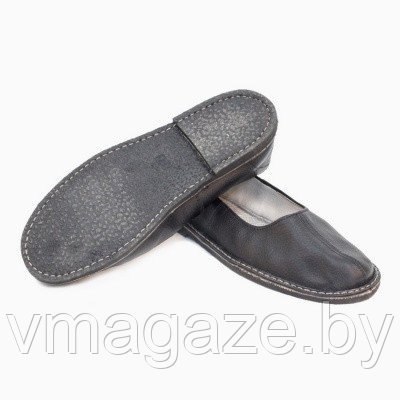 Тапочки (чувяки) кожаные на подошве из пористой резины(цвет черный) - фото 3 - id-p199524338