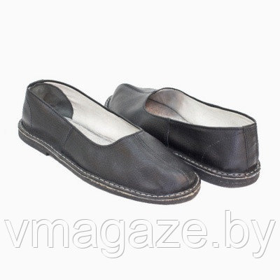 Тапочки (чувяки) кожаные на подошве из пористой резины(цвет черный) - фото 4 - id-p199524338