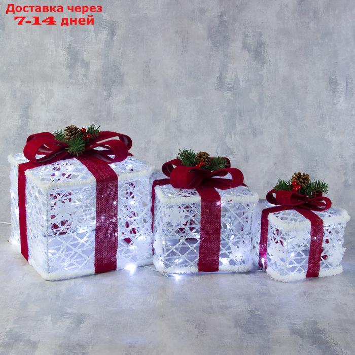 Фигура текстиль "Подарки белые с красной лентой" 15х20х25 см, 60 LED, 220V, БЕЛЫЙ