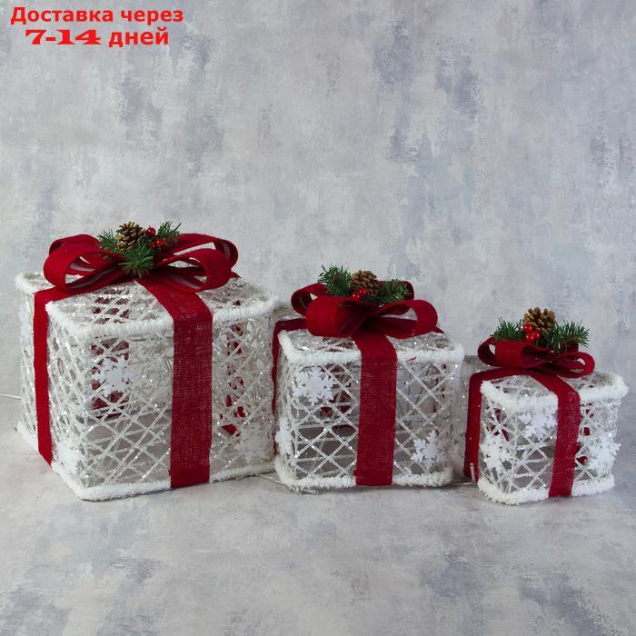 Фигура текстиль "Подарки белые с красной лентой" 15х20х25 см, 60 LED, 220V, БЕЛЫЙ - фото 2 - id-p199385667