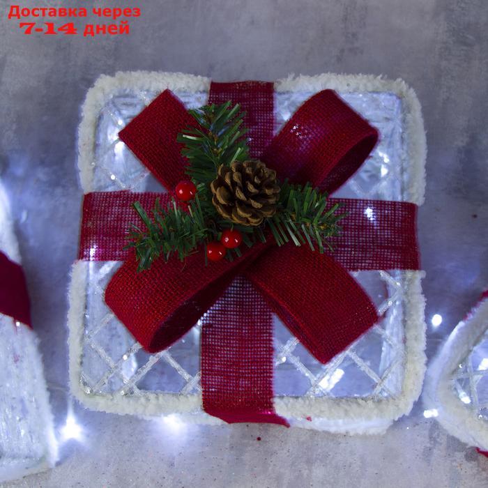 Фигура текстиль "Подарки белые с красной лентой" 15х20х25 см, 60 LED, 220V, БЕЛЫЙ - фото 3 - id-p199385667