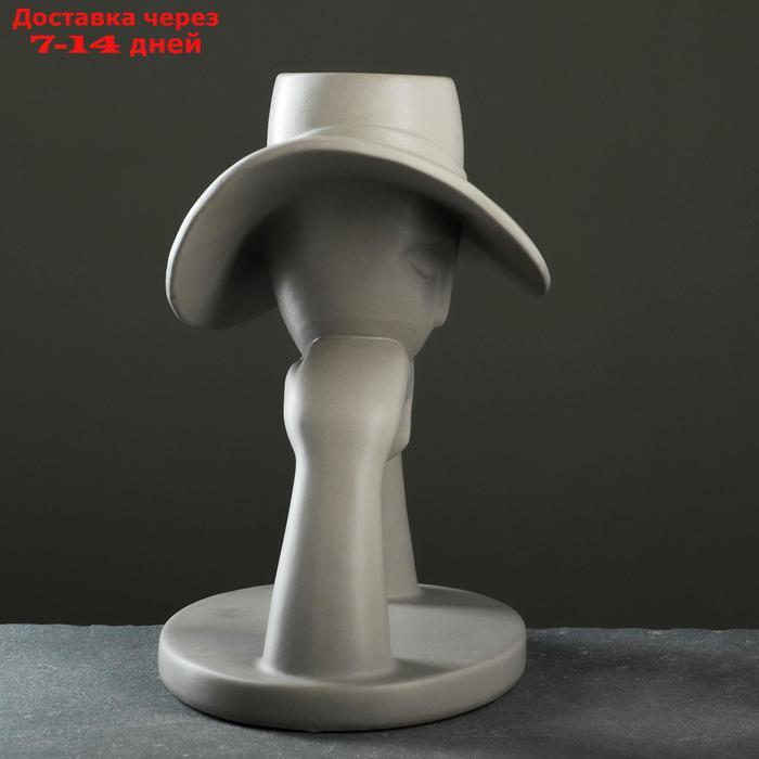 Кашпо керамическое "Дама в шляпе" серое 28*23см - фото 5 - id-p199386075