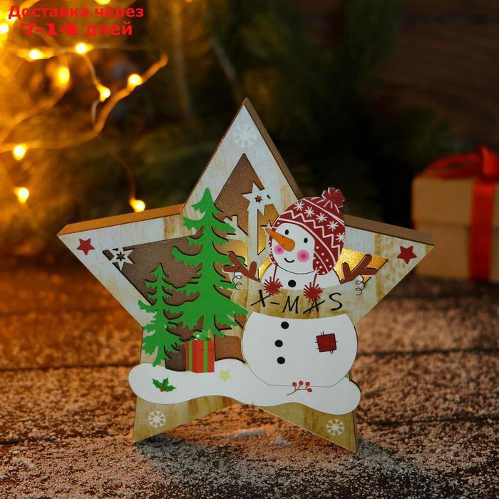 Фигурка новогодняя свет "Снеговик в лесу с подарками, в звезде" 16,5х16 см - фото 3 - id-p199386084