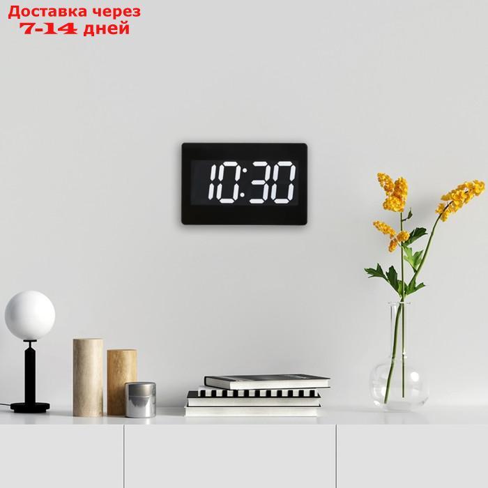 Часы настенные электронные с термометром и будильником, цифры белые, 15.5х23.5 см - фото 2 - id-p199383525