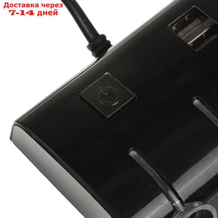 Разветвитель прикуривателя, 3 гнезда с подсветкой, 2 USB, 12/24 В, провод 70 см, черный - фото 3 - id-p199387087