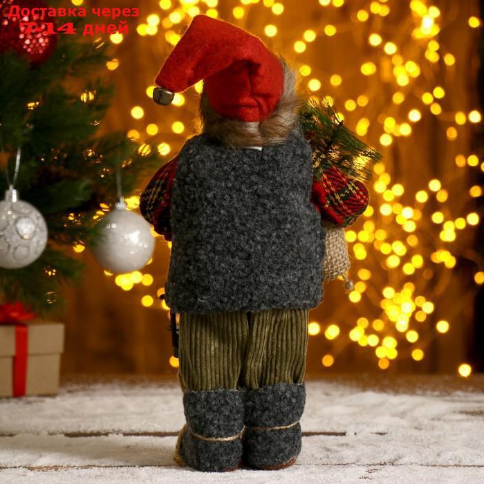 Дед Мороз в клетчатой шубке с фонариком и мешком 30 см - фото 3 - id-p199387156