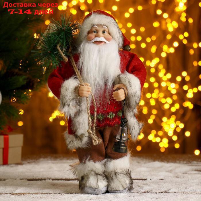 Дед Мороз в красной шубке с фонариком и мешочком 30 см - фото 1 - id-p199387158