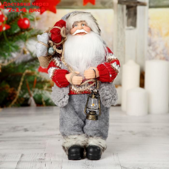 Дед Мороз в вязаном костюме с фонарём 30 см - фото 1 - id-p199387174