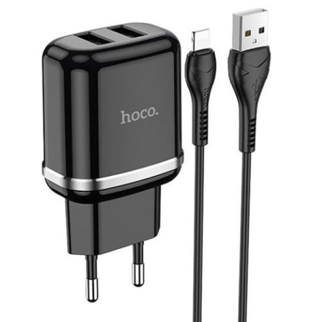 Зарядное устройство Hoco N4 Aspiring 2 USB 2.4A + Lightning кабель (Черный) - фото 1 - id-p199519274