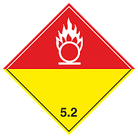 Наклейка: Знак опасности 5.2 «Органические пероксиды» 300х300 мм (белое изображение)