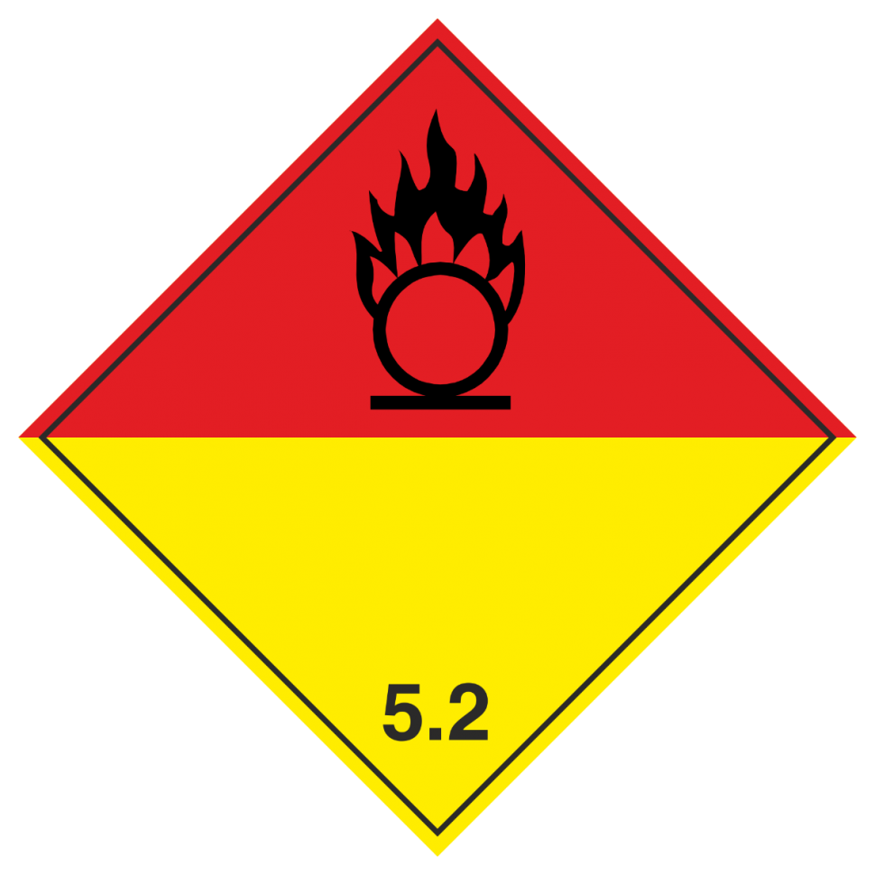 Наклейка: Знак опасности 5.2 «Органические пероксиды» 250х250 мм (чёрное изображение) - фото 1 - id-p175463410