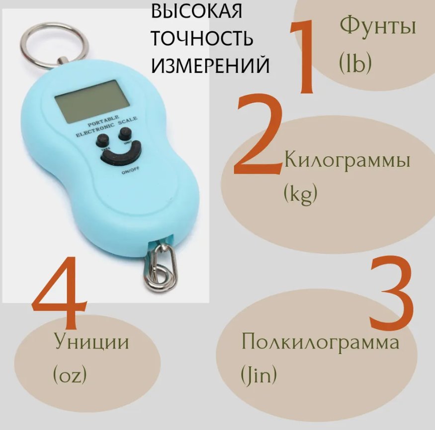 Портативные электронные весы (Безмен) Portable Electronic Scale до 30 кг Оранжевые - фото 6 - id-p179940533