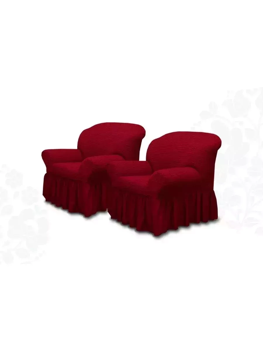 Чехол KARBELTEX на кресло на резинке, с оборкой 1шт. (Бордовый) - фото 1 - id-p199528134