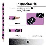 Карандаш чернографитный "HappyGraphix. Ежевика", HВ, без ластика, черный, розовый, фото 3