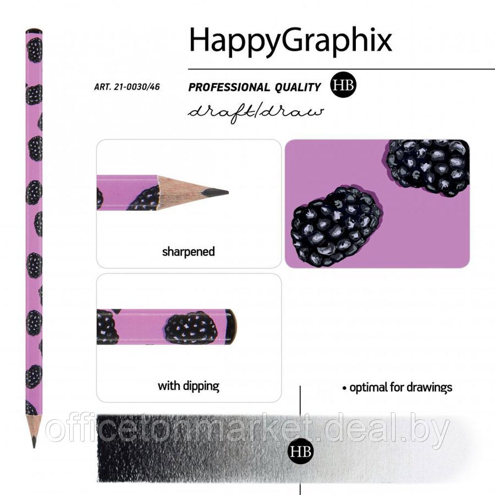 Карандаш чернографитный "HappyGraphix. Ежевика", HВ, без ластика, черный, розовый - фото 3 - id-p199530612