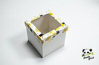 Коробка с прозрачным окном 150х150х150 Желто-черная (белое дно)