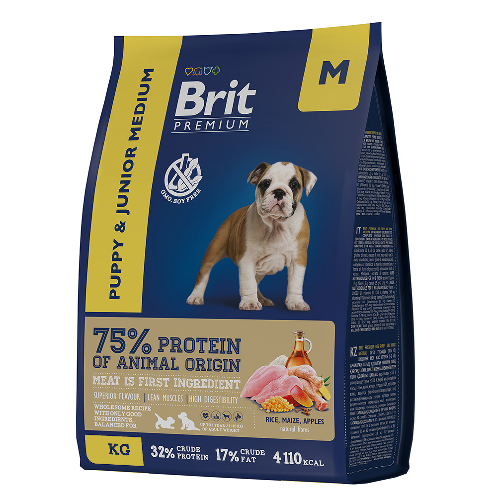 "Brit" Premium Dog Puppy and Junior Medium с курицей для щенков средних пород и молодых собак средних пород1кг - фото 1 - id-p199548700