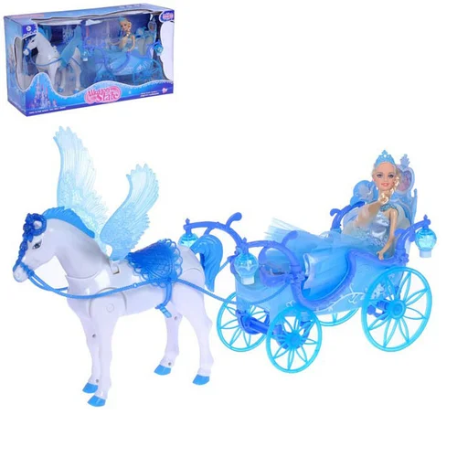 Игровой набор Кукла с каретой и лошадью 227A лошадь 30 см, ходит, машет крыльями, карета 36 см, свет, 56*19*30