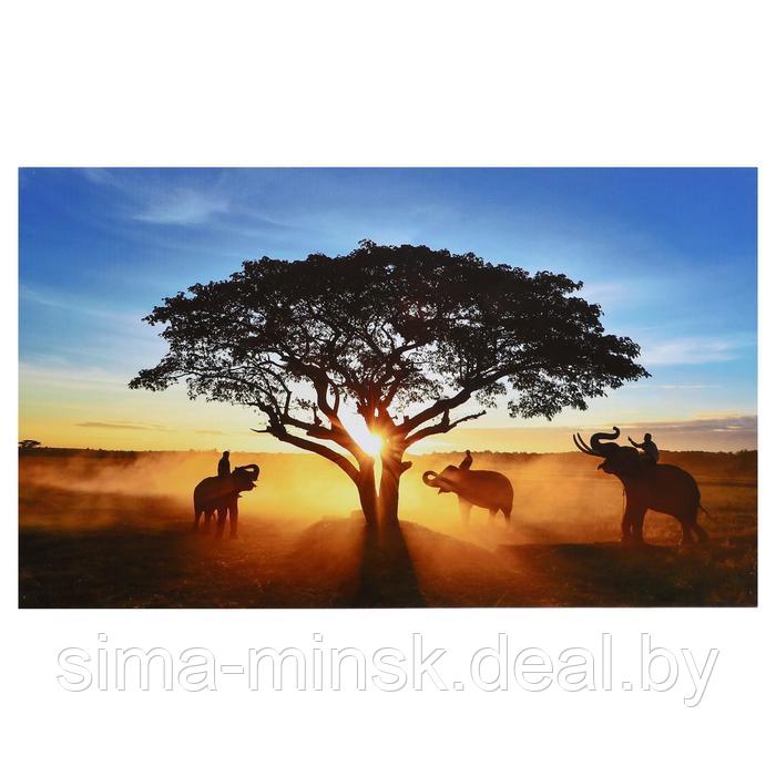 Картина на холсте "Африканские слоны на закате" 60х100 см - фото 1 - id-p199551113