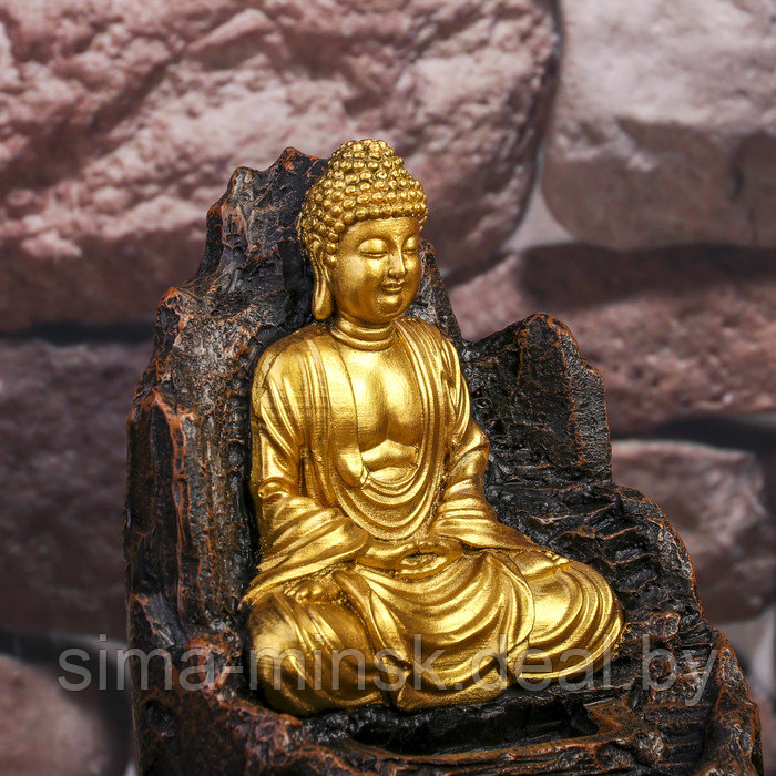 Фонтан настольный от сети, подсветка "Золотой Будда на троне из скалы" 28х20,5х20,5 см - фото 6 - id-p199558553