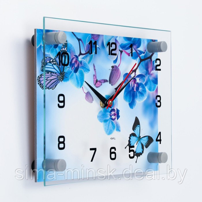 Часы-картина настенные, серия: Интерьер, "Фиолетовые Орхидеи и бабочки", 20 х 26 см - фото 2 - id-p199555871