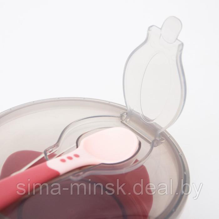 Набор для кормления: миска на присоске, с крышкой + ложка, цвет розовый - фото 2 - id-p199560836