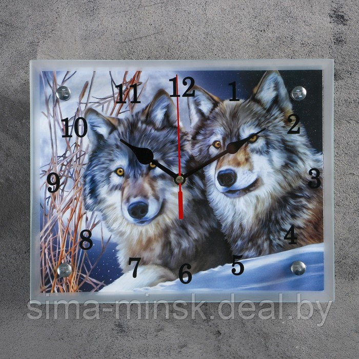 Часы настенные, серия: Животный мир, "Два волка", 20х25 см - фото 1 - id-p199555907