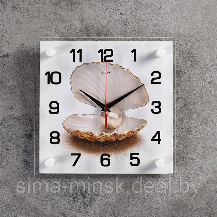 Часы-картина настенные, серия: Море, "Жемчужина в ракушке", 25х25 см - фото 1 - id-p199555968