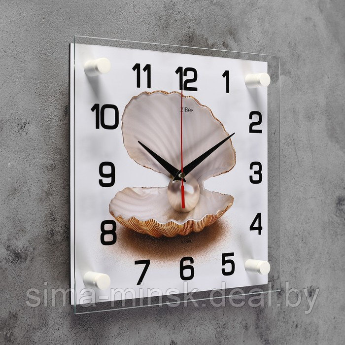 Часы-картина настенные, серия: Море, "Жемчужина в ракушке", 25х25 см - фото 2 - id-p199555968