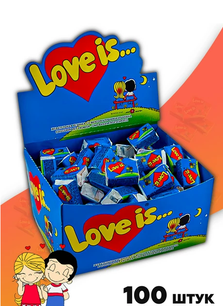 Блок жвачек Love is "Клубника-Банан", 100 шт. х 4,2 гр - фото 1 - id-p199574659