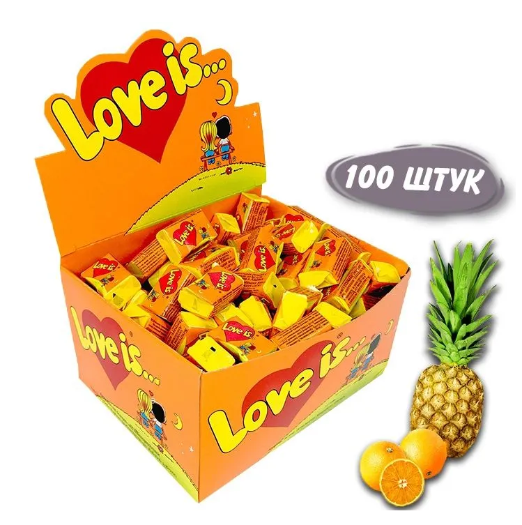 Блок жвачек Love is "Ананас - Апельсин". 100 шт х 4,2 гр - фото 1 - id-p199574660