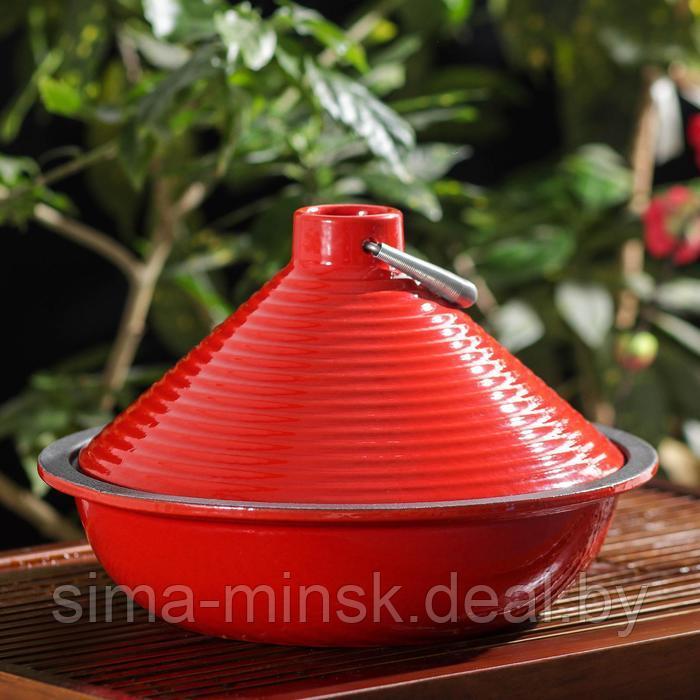 Сковорода-тажин чугунная с доской для подачи, 23,5×16 см, цвет красный - фото 2 - id-p199564039