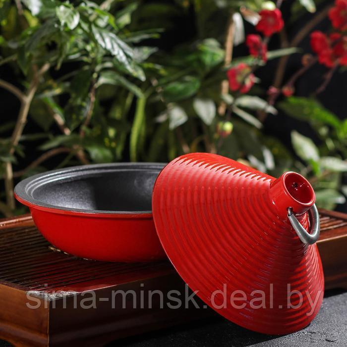 Сковорода-тажин чугунная с доской для подачи, 23,5×16 см, цвет красный - фото 3 - id-p199564039