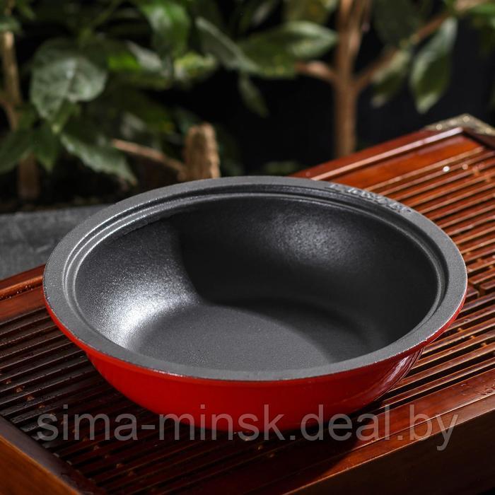 Сковорода-тажин чугунная с доской для подачи, 23,5×16 см, цвет красный - фото 4 - id-p199564039