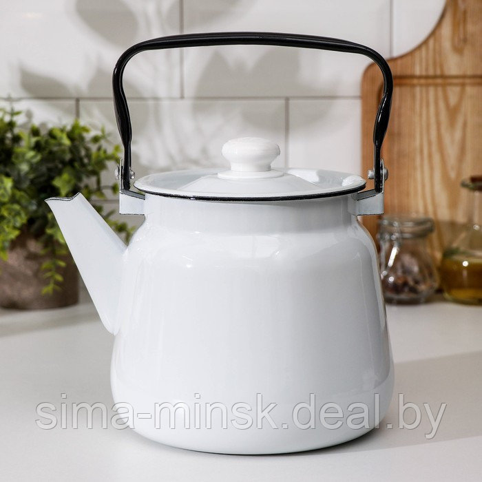 Чайник, 3,5 л, без деколи, эмалированная крышка, индукция, цвет белый - фото 1 - id-p199564113