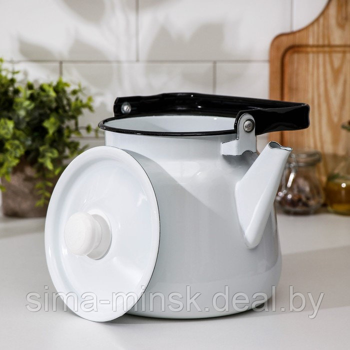 Чайник, 3,5 л, без деколи, эмалированная крышка, индукция, цвет белый - фото 2 - id-p199564113