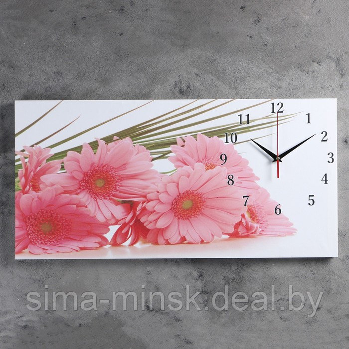 Часы настенные, на холсте, серия: Цветы, "Розовые герберы", 40х76 см - фото 1 - id-p199556192