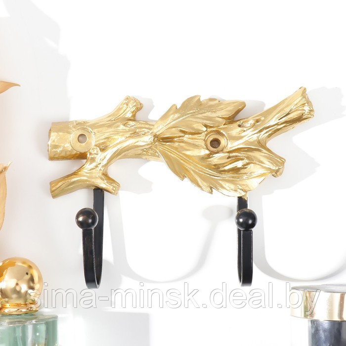 Крючки декоративные полистоун "Золотая ветка с листьями" 11,5х4,4х16 см - фото 1 - id-p199551695