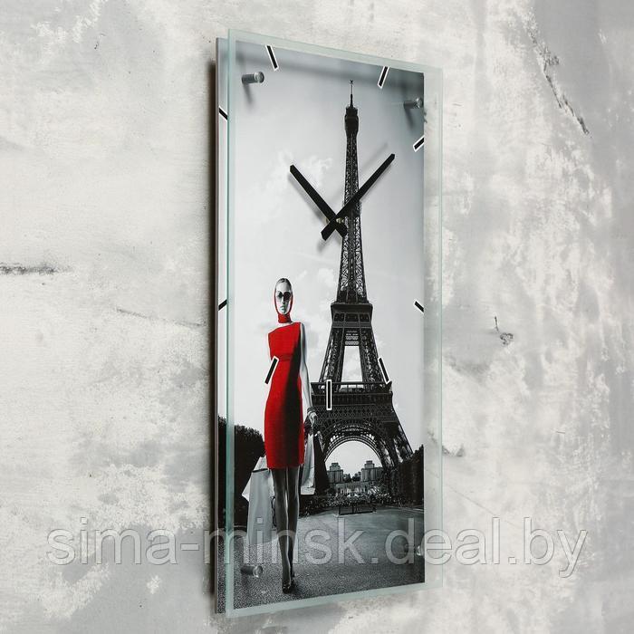 Часы-картина настенные, серия: Люди, "Девушка в красном платье в Париже", 35х60 см - фото 2 - id-p199556220