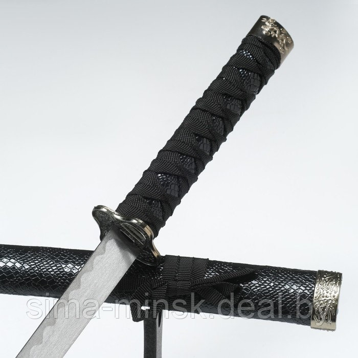 Сувенирное оружие «Катана», без подставки, чёрные ножны под змеиную кожу, 70 см - фото 4 - id-p199551770