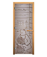 Дверь стеклянная Сатин Матовая Мишка 1900х700мм (8мм) левая