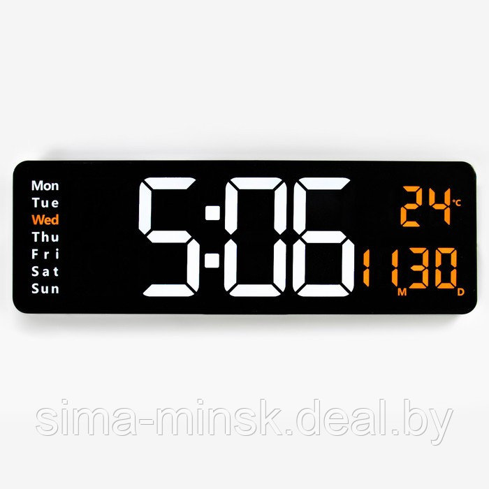 Часы электронные настенные, настольные, будильник, календарь, термометр, 1CR2032, 39 x 13 см - фото 1 - id-p199556319