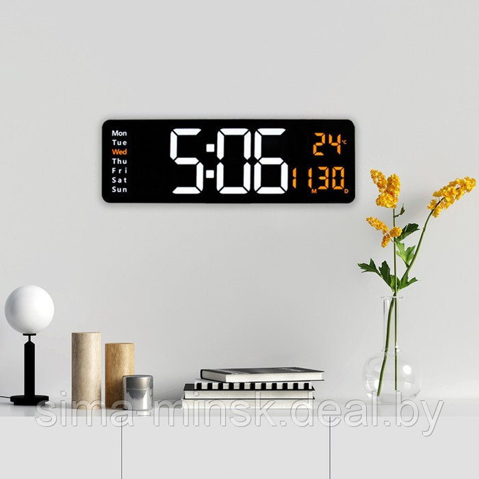 Часы электронные настенные, настольные, будильник, календарь, термометр, 1CR2032, 39 x 13 см - фото 2 - id-p199556319