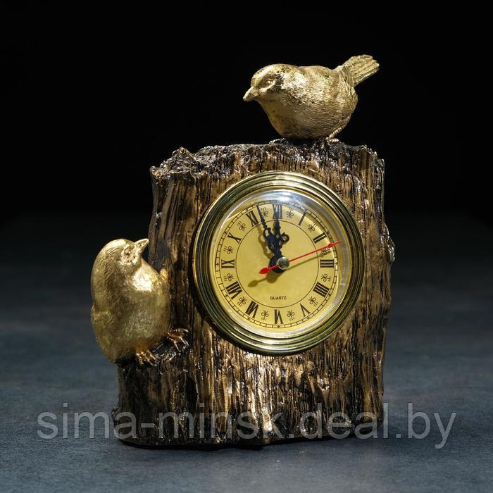 Часы настольные каминные "Две птички", 14 х 9 х 20 см, золото - фото 1 - id-p199556498