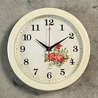 Часы настенные круглые "Розы", бежевый обод, 23 х 23 см Рубин