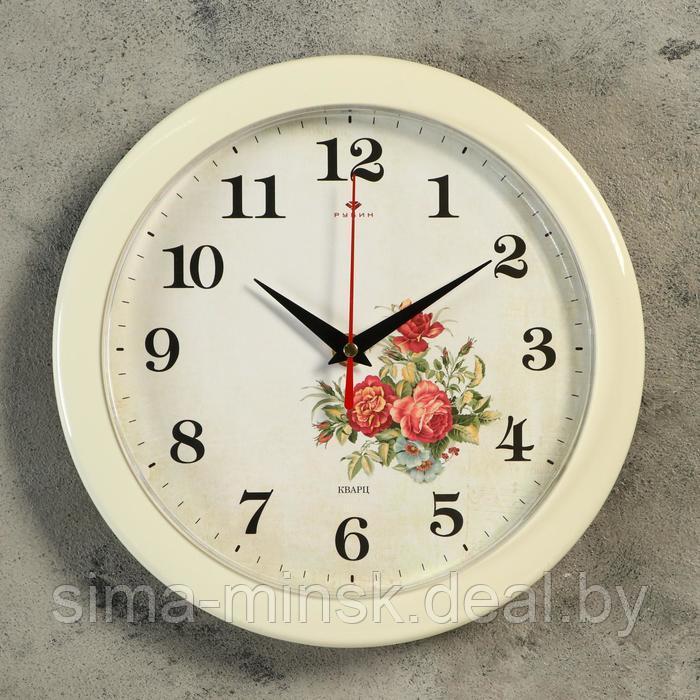 Часы настенные круглые "Розы", бежевый обод, 23 х 23 см Рубин - фото 1 - id-p199554057