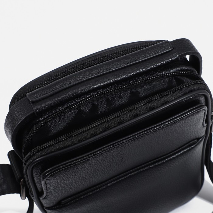 Сумка деловая на молнии, 2 наружных кармана, длинный ремень, цвет чёрный - фото 6 - id-p199588303