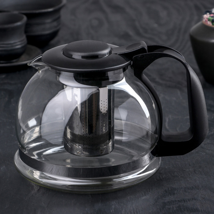Чайник стеклянный заварочный «Иллюзия», 1,6 л, с металлическим ситом, цвет чёрный - фото 1 - id-p199590334