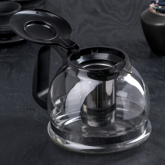 Чайник стеклянный заварочный «Иллюзия», 1,6 л, с металлическим ситом, цвет чёрный - фото 2 - id-p199590334